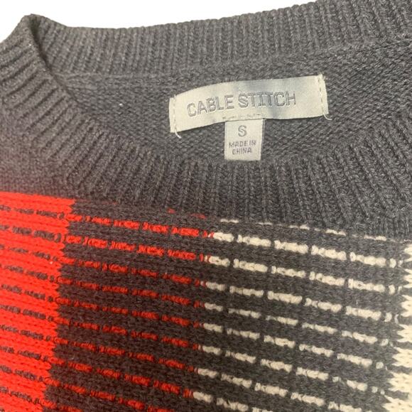 Cable Stitch Sweater Unisex Black White Grey Red Size Small - Picture 10 of 11